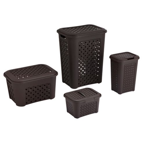 Image of Tontarelli Arianna Bathroom Set - Hamper, Basket, Bin & Vanity Case Chocolate