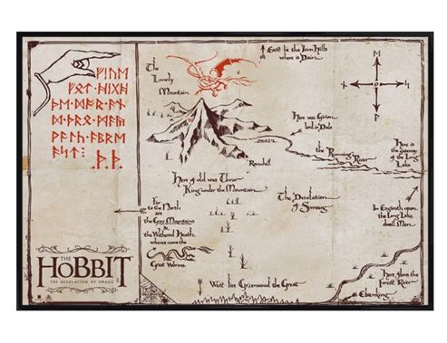 Image of The Hobbit Gloss Black Framed Mountain Map Poster