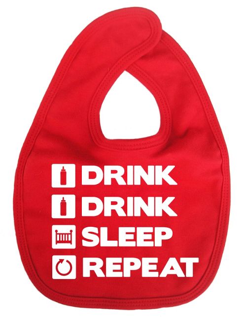 Image of Dirty Fingers Drink Drink Sleep Repeat Baby Bib Red