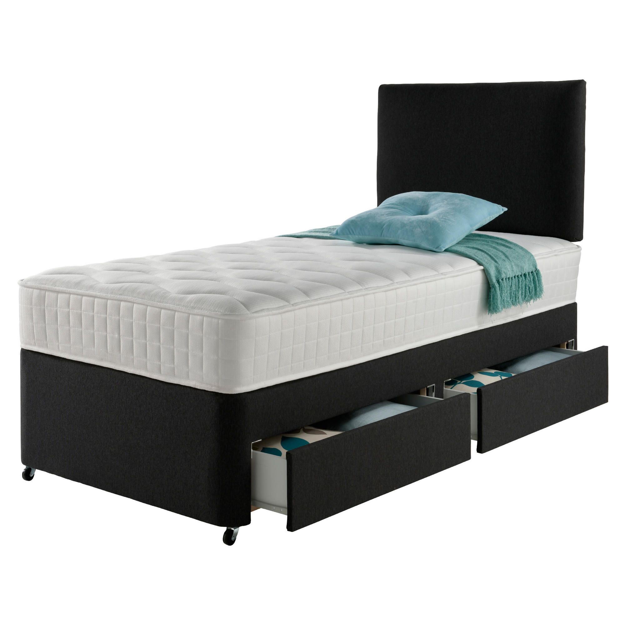 Rest Assured Memory 2 Drawer Single Divan and Headboard Charcoal at Tesco Direct
