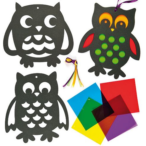 Image of Owl Stained Glass Window Decorations (pack Of 6)