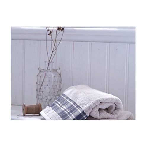 Image of Catherine Lansfield Home Cosy Corner Swing Check Border 450gsm Bath Sheet Cream & Navy