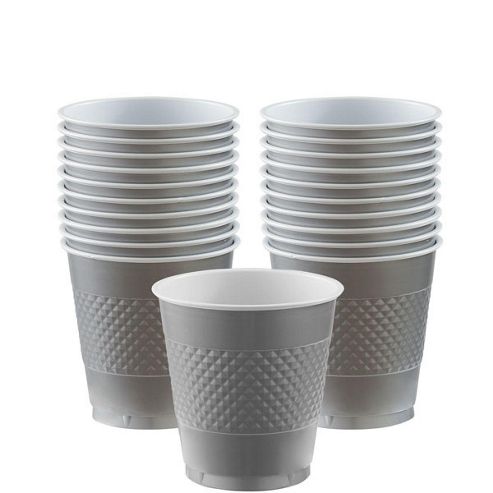 Image of Silver Cups - 266ml Plastic Party Cups, Pack Of 20