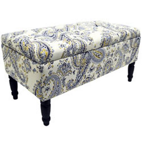 Image of Paisley - Storage Ottoman Stool - Blue / Black / Cream