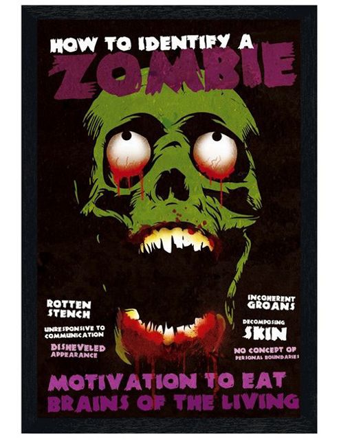 Image of Black Wooden Framed How To Identify A Zombie Poster
