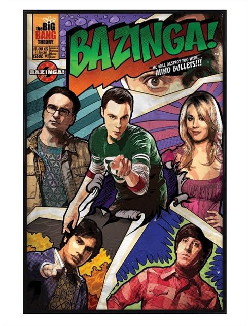 Image of Gloss Black Framed The Big Bang Theory Bazinga! Comic Style Poster