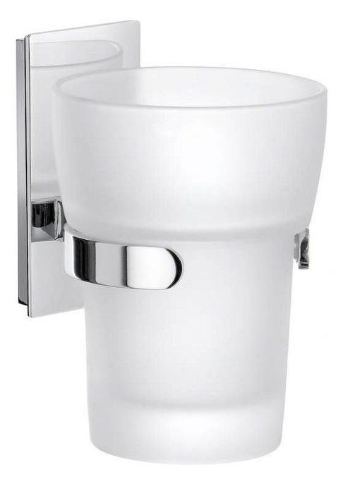 Image of Smedbo Pool Toothbrush Tumbler With Holder Chrome Plated Brass / Frosted Glass