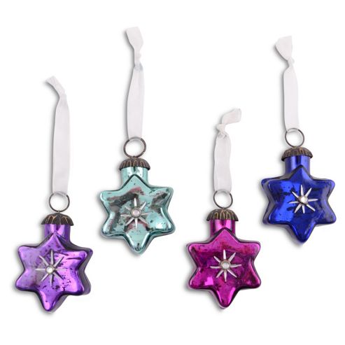 Image of Vibrant Set Of Four Star Shaped Glass Christmas Baubles