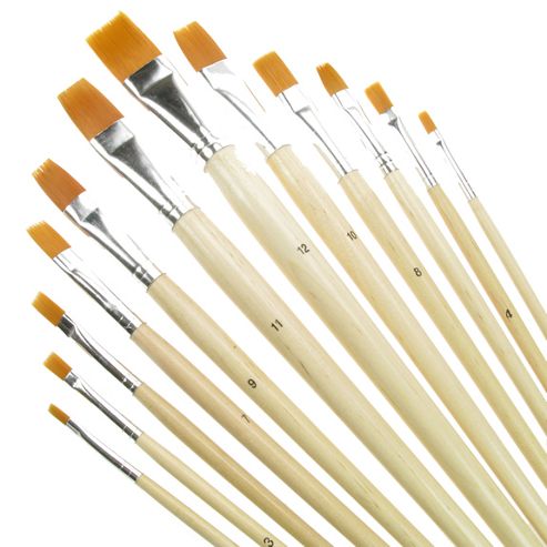 Image of Value Brush Set Gold Taklon Lh Flat 12 Pack