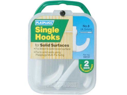 Image of Plasplugs Sw131 Solid Door Hooks White X2