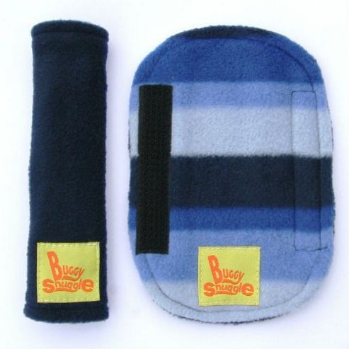 Image of Buggy Snuggle Navy Fleece Strap Covers (blue Stripe)