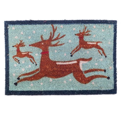 Image of Winter Themed Prancing Reindeer Christmas Coir Doormat