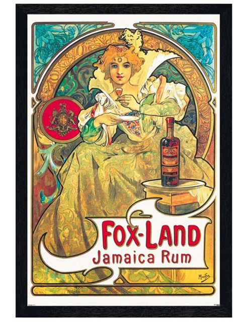 Image of Alphonse Mucha Black Wooden Framed Fox-land Jamaica Rum Poster