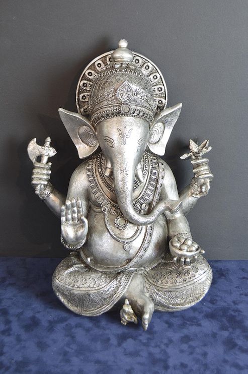 Image of Ganesha Electro Silver Plated Hindu Bubbhist Ganesh Statue 15'' High