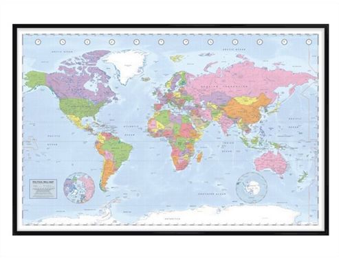 Image of Miller Projection Gloss Black Framed Political World Map Poster