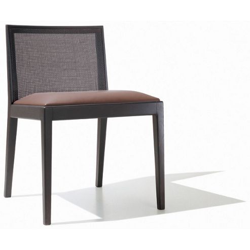 Image of Andreu World Carlotta Side Chair With Wicker Back - Fabric Field-beige