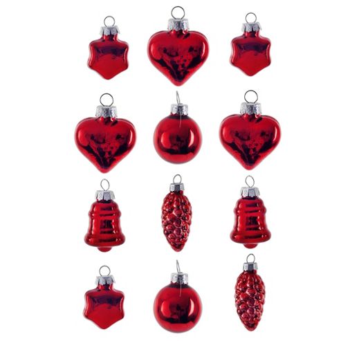 Image of Set Of 12 Red Glass Christmas Bauble Decorations