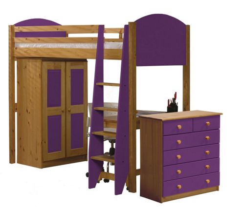 Image of Verona High Sleeper Bed Set 3 Antique With Lilac Details