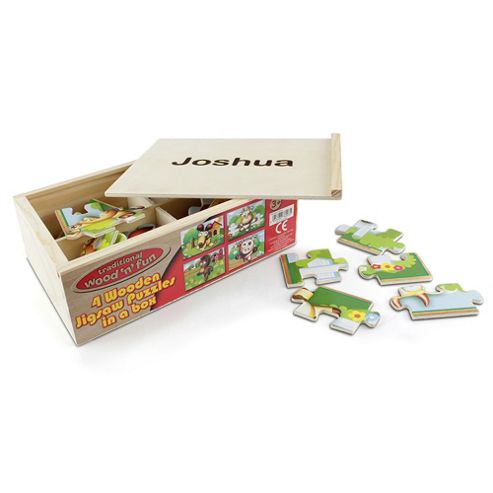 Image of Personalised Kids Farmyard Puzzles In Wooden Box