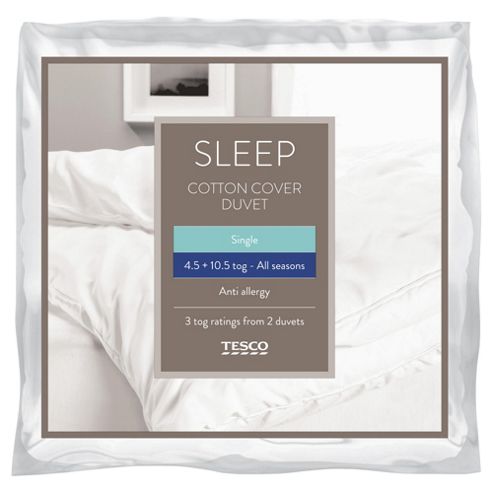 Image of Tesco Anti-allergy Single Duvet 4.5/10.5 Tog Cotton Cover