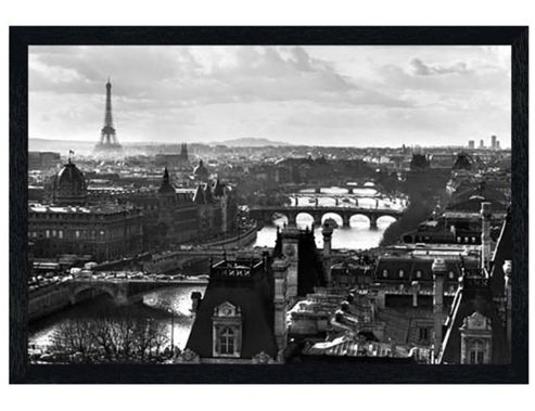 Image of Paris, France Black Wooden Framed Black And White Landscape Poster