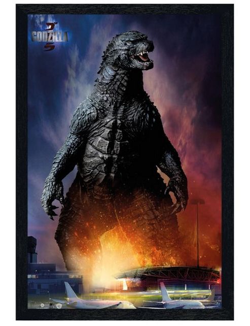 Image of Godzilla Black Wooden Framed Airport Poster