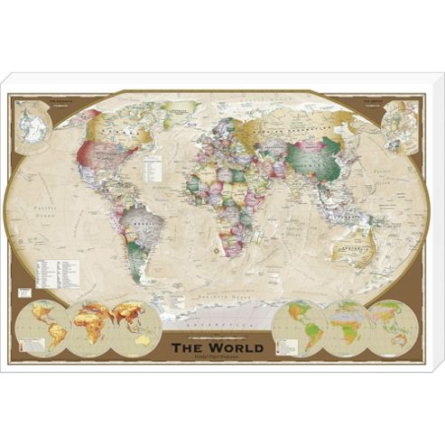 Image of Vintage World Map Canvas, 91x61cm