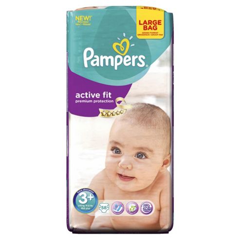 Image of Pampers Active Fit Size 3+ Large Pack - 58 Nappies