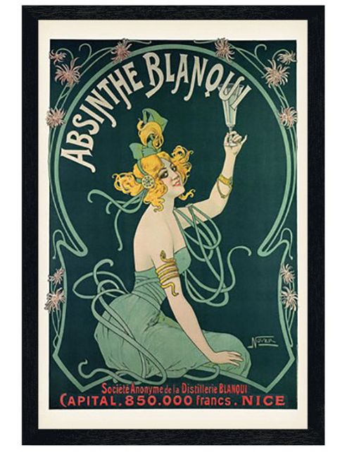 Image of Advertising Art Black Wooden Framed Absinthe Blanqui Poster