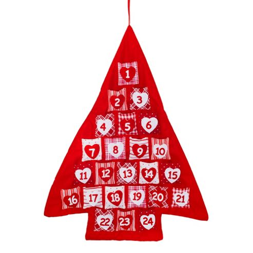 Image of Red & White Hanging Fabric Christmas Tree Advent Calendar