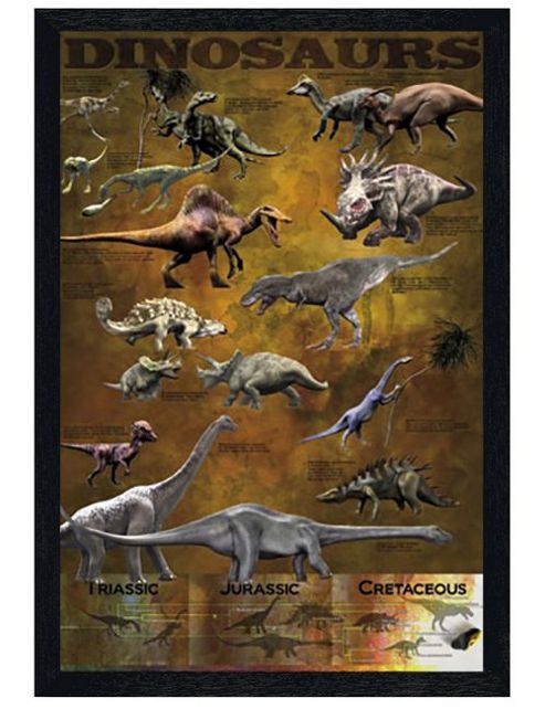 Image of Dinosaurs Educational Black Wooden Framed Triassic, Jurassic And Cretaceo Poster