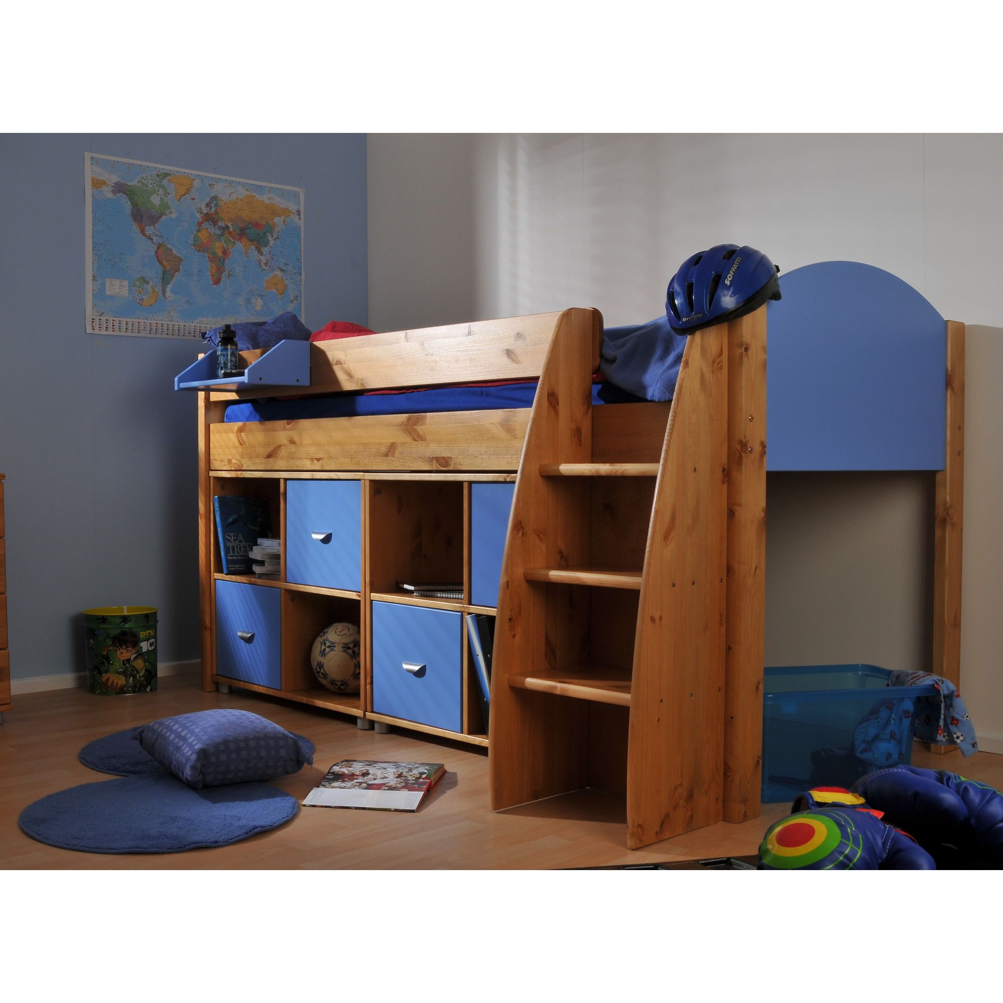 Stompa Rondo Mid Sleeper with 8 Cube Unit - Blue - White at Tesco Direct