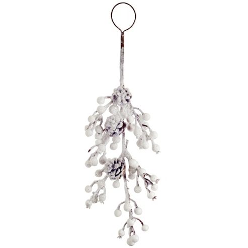 Image of Pine Cone & Artificial Berry Winter White Hanger Christmas Decoration