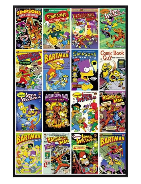 Image of Gloss Black Framed The Simpsons Comic Covers Poster