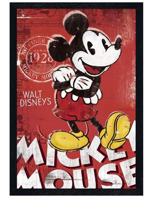Image of Mickey Mouse Walt Disney Black Wooden Framed Unique Since 1928 Poster