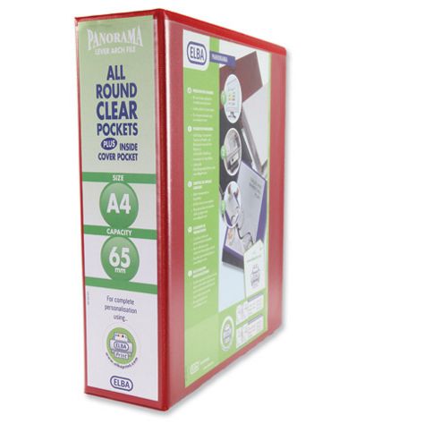 Image of Elba Presentation Lever Arch File Clear Cover Pockets 2-ring A4 Red Ref 400008437 [pack 5]