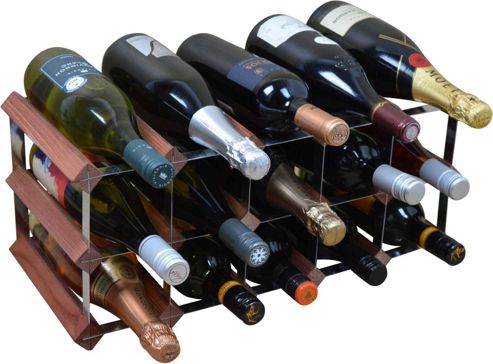 Image of Harbour Housewares 15 Bottle Wine Rack - Fully Assembled - Dark Wood
