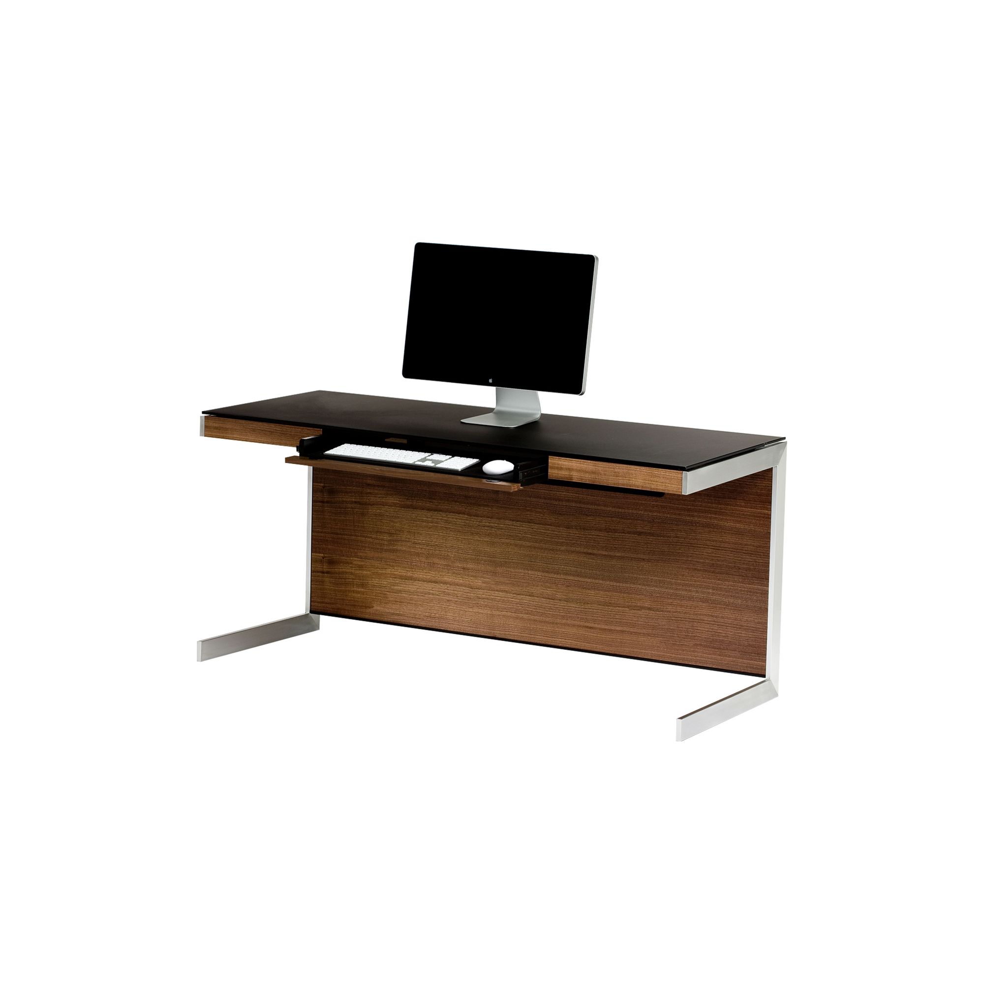 Sequel 6001 Desk in Natural Walnut with Glass Top at Tescos Direct
