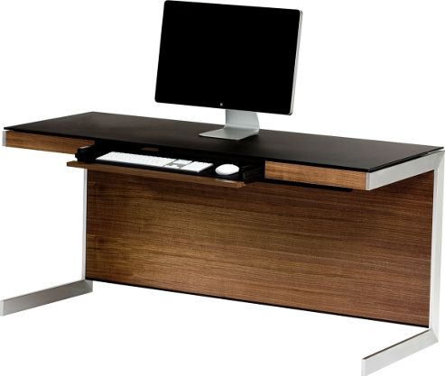 Image of Sequel 6001 Desk In Natural Walnut With Glass Top
