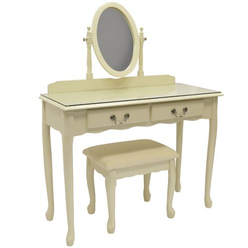 Image of Loire - Solid Wood Dressing Table, Mirror And Stool - Cream