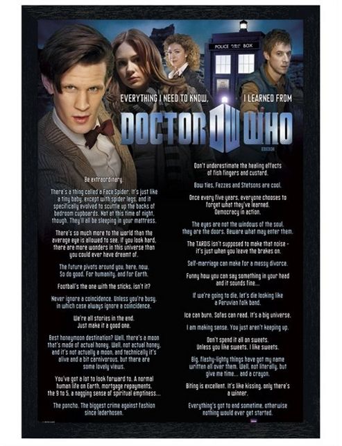 Image of Doctor Who Black Wooden Framed Everything I Know Dr Who Poster