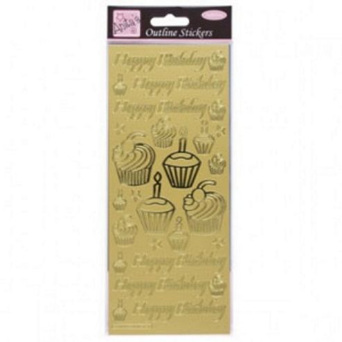 Image of Outline Stickers Birthday Cupcake Gold