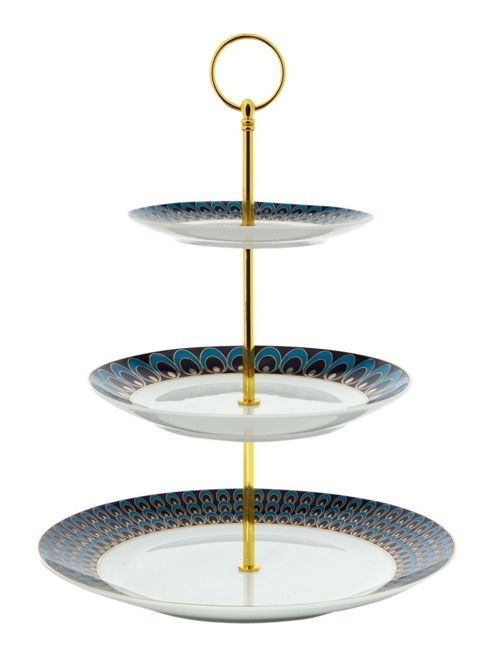 Image of Pied A Terre Peacock Three Tier Cake Plate In Multi