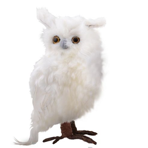 Image of Large Right Facing White Fluffy Feathered Owl Christmas Ornament