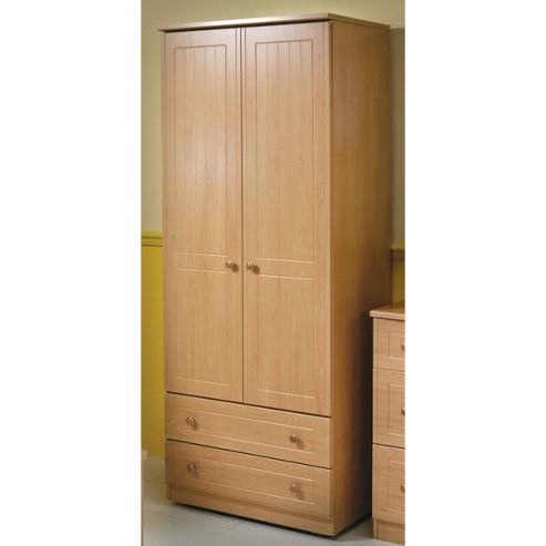 Image of Welcome Furniture Warwick Tall Wardrobe With 2 Drawers - Beech