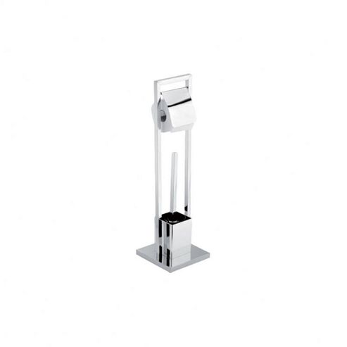 Image of Sanwood Kubus Toilet Roll Holder & Brush Set In Chrome