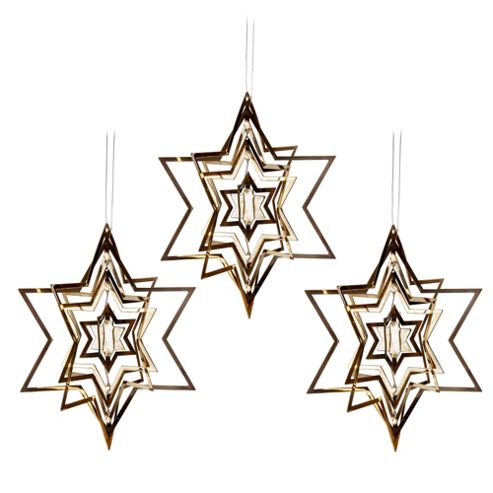 Image of Set Of Three Gold Metal Hanging Star Christmas Decorations