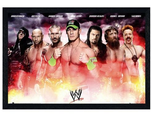Image of Black Wooden Framed Wwe Superstars Collage 2014 Poster