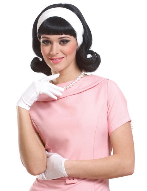 Image of 50s Black Wig With Detachable Headband