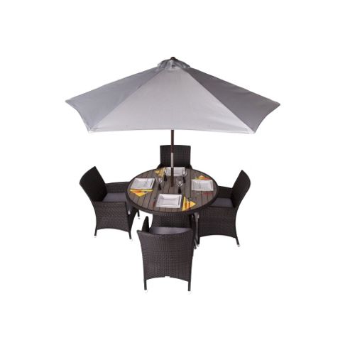Image of Leonardo 4 Seater Round Rattan & Plaswood Set With Premium Arm Chairs - Outdoor/garden Table And Chair Set.